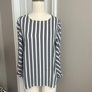 LOFT Navy and White Striped Blouse